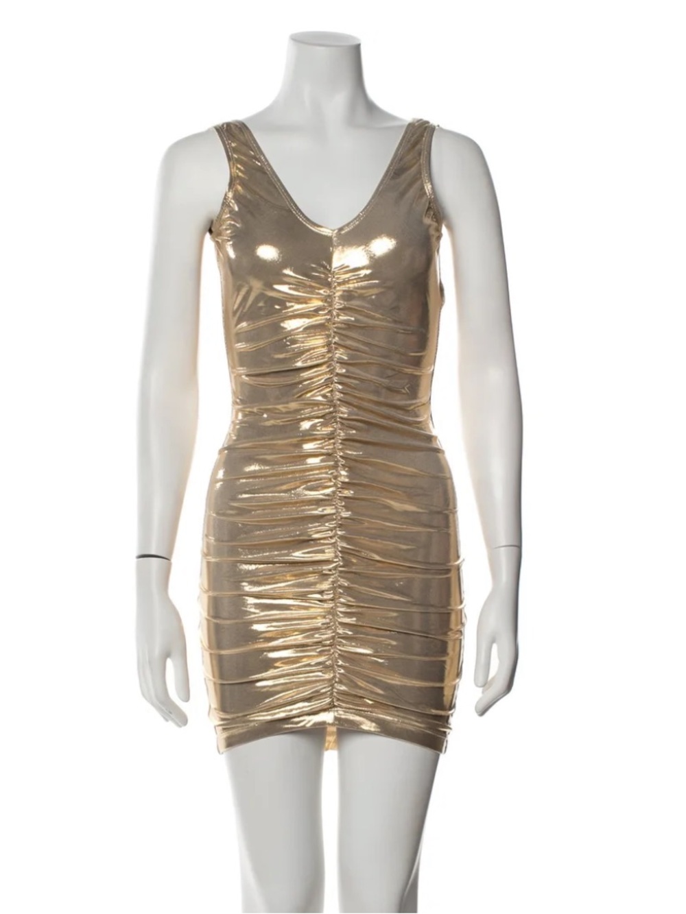 SOLID & STRIPED Metallic Gold Ruched Mini Dress